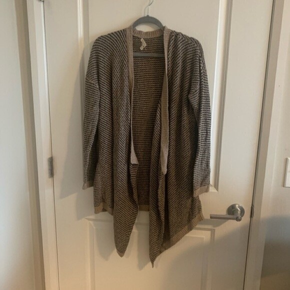 EILEEN Fisher Classic Boucle Stripe Cardi, Taupe/Black Stripe ,Size Medi… - Picture 5 of 8